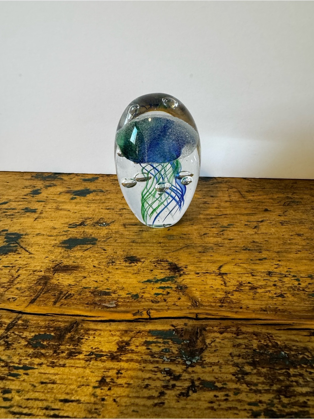 Glass Jellyfish Paperweight - Blue and Green